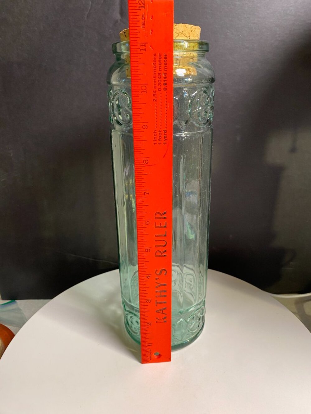 Vintage Aqua Green Glass Spaghetti Jar with Cork Lid 11" Canada - Picture 6 of 6